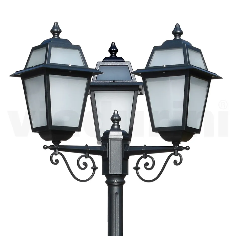 Zahradní kandelábr vysoký 219 cm z antracitového hliníku a pískovaného skla - Elric Viadurini