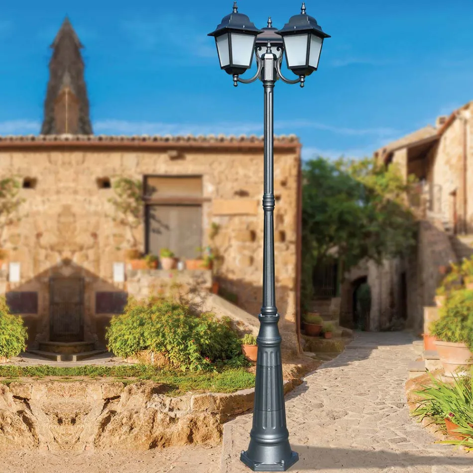 238 cm vysoká pouliční lampa z antracitového skla a hliníku Made in Italy - Scintilla Viadurini