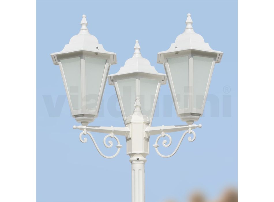 Pouliční lampa ve vintage stylu 3 světla z hliníku a skla Made in Italy - Terella Viadurini