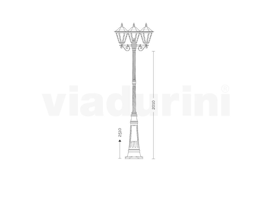 Pouliční lampa ve vintage stylu 3 světla z hliníku a skla Made in Italy - Terella Viadurini
