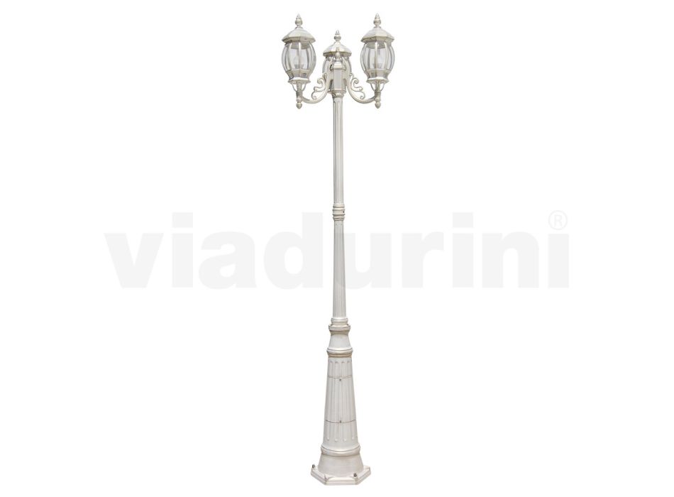 Pouliční lampa ve vintage stylu se 3 světly z bílého hliníku Made in Italy - Dodo Viadurini