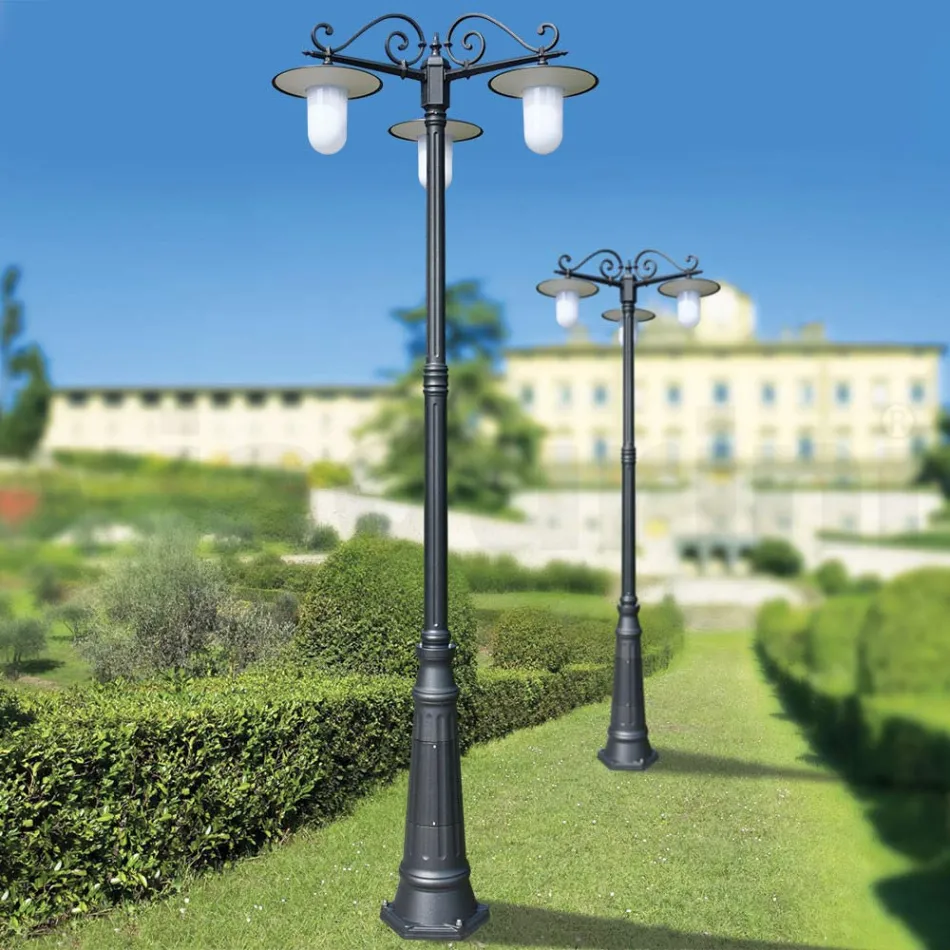 Pouliční lampa ve vintage stylu se 3 světly v šedém hliníku Made in Italy - Belen Viadurini
