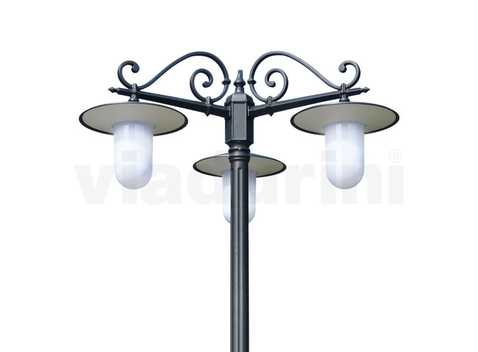 Pouliční lampa ve vintage stylu se 3 světly v šedém hliníku Made in Italy - Belen Viadurini