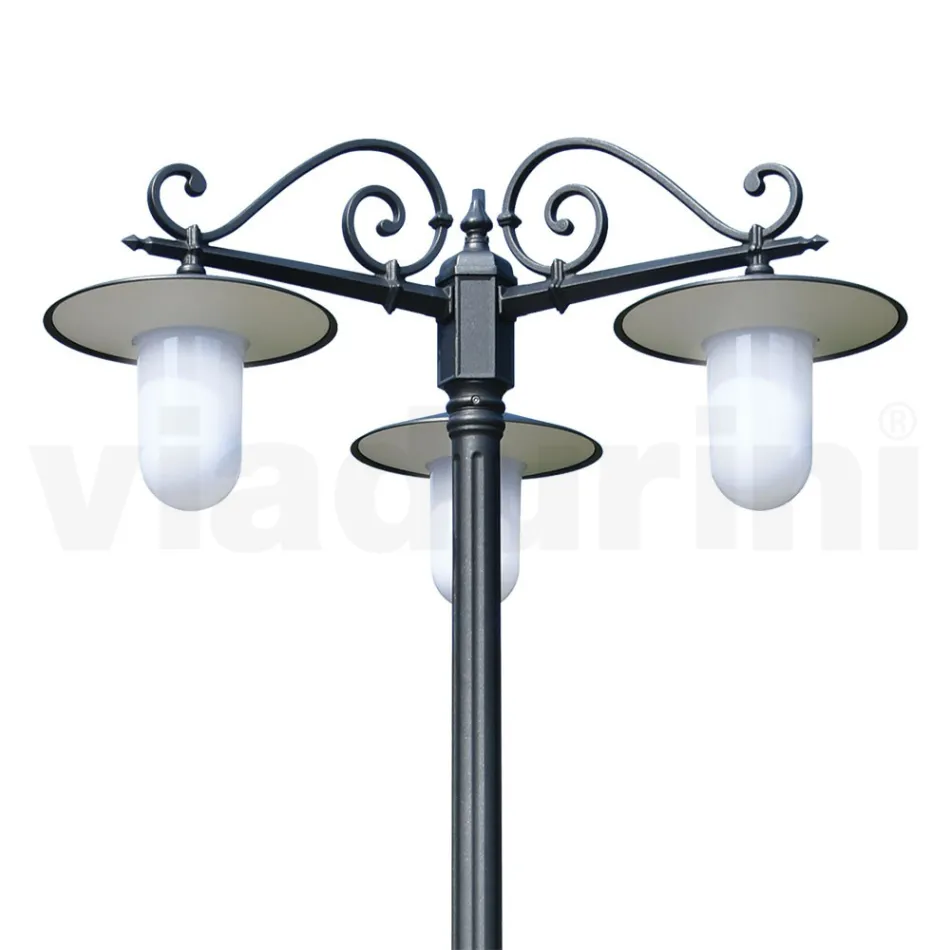 Pouliční lampa ve vintage stylu se 3 světly v šedém hliníku Made in Italy - Belen Viadurini