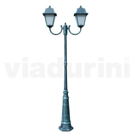 Vintage lampový sloup se 2 světly z hliníku a skla Made in Italy - Doroty Viadurini