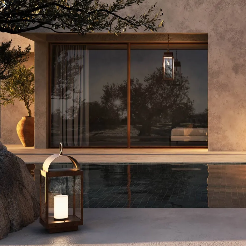 Zahradní lucerna se svíčkou ze železa nebo mosazi Il Fanale Viadurini