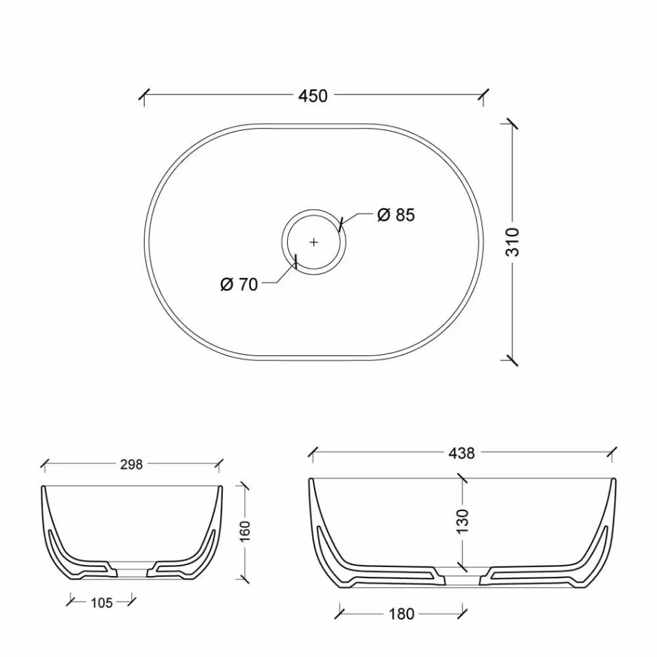 Umyvadlo 45x32cm keramické pultu Italy hvězda dělal, moderní design Viadurini