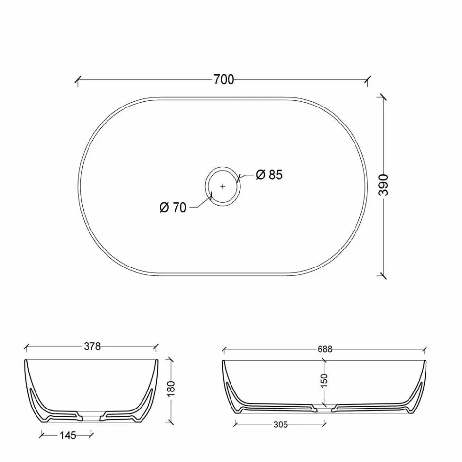 Umyvadlo 70x35cm vyrobena z keramiky Itálie hvězda dělal, moderní design Viadurini