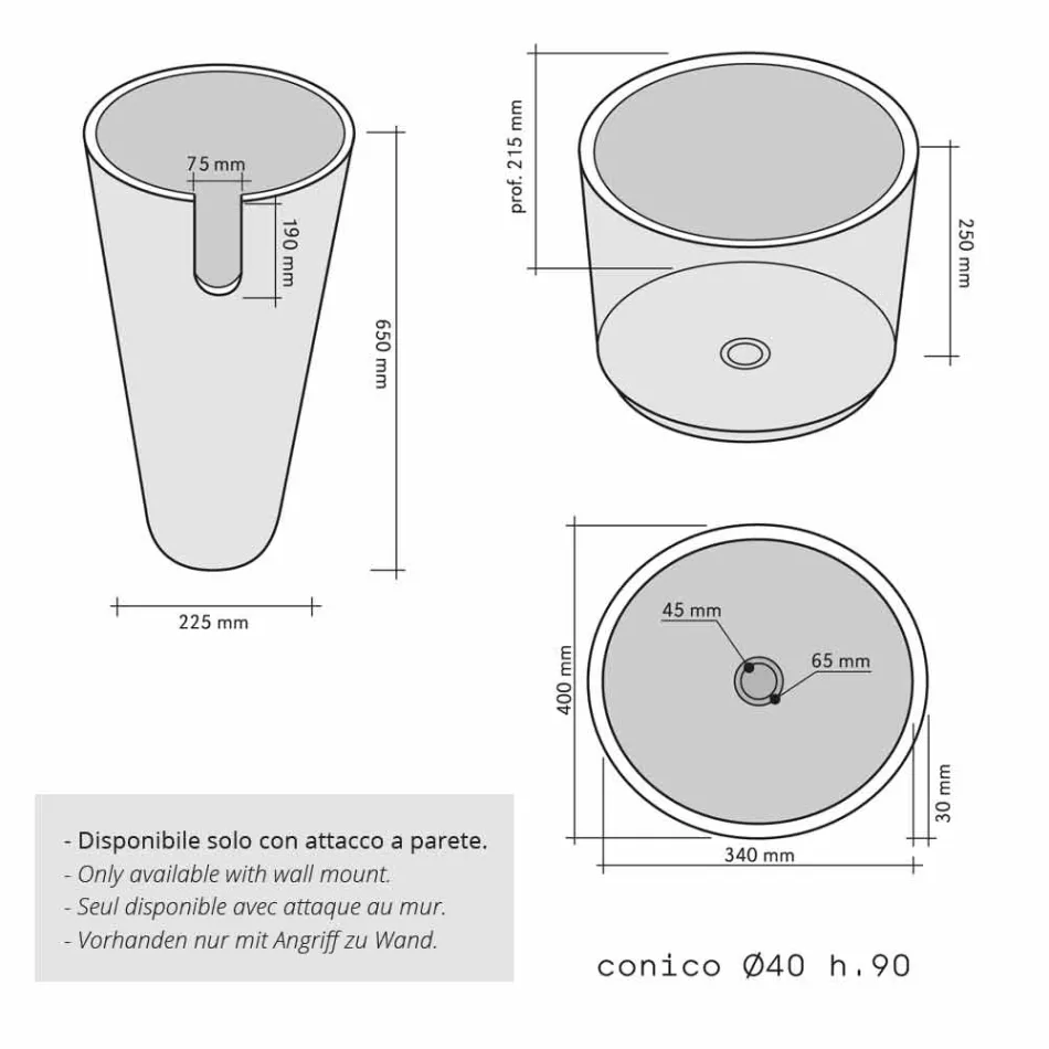 Umyvadlo Column Kužel kamene Natural Black Raja Viadurini