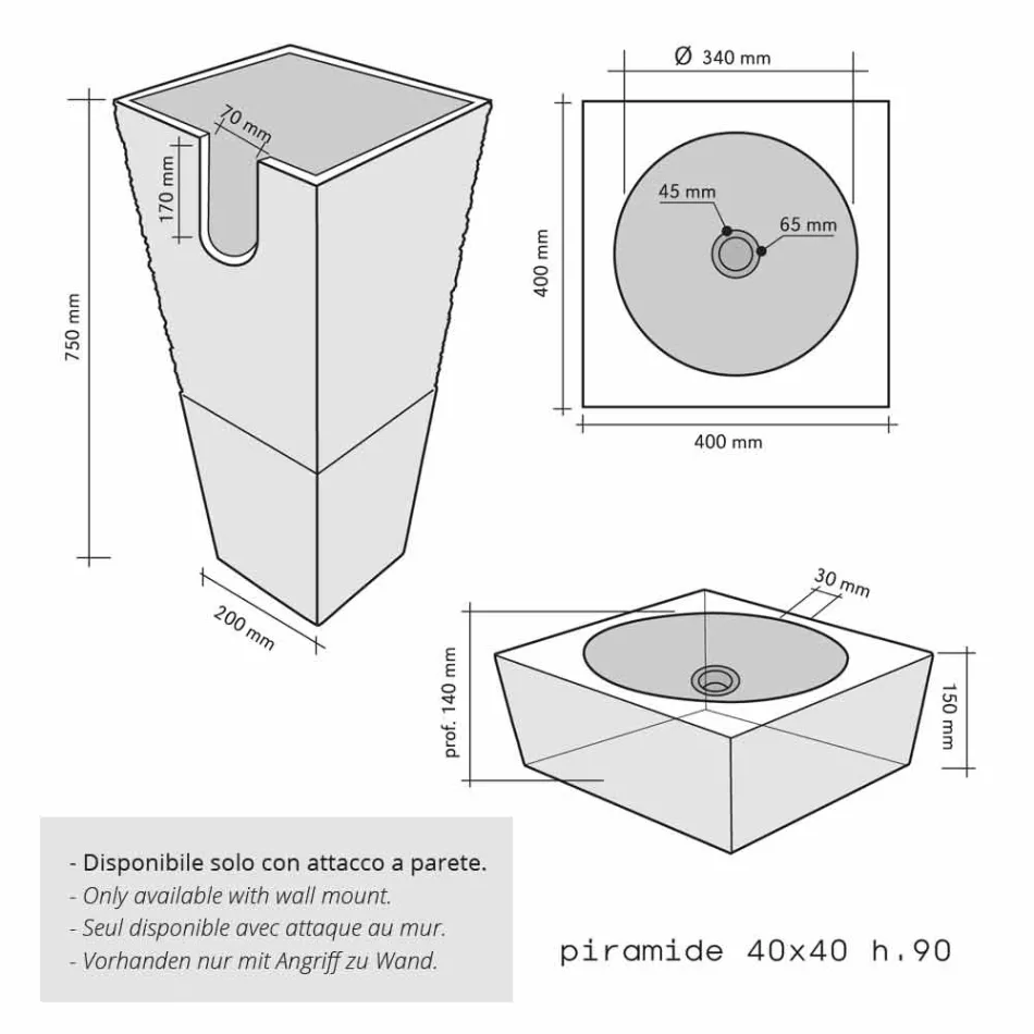 Umyvadlo Column pyramida kámen Natural Beige Nias Viadurini
