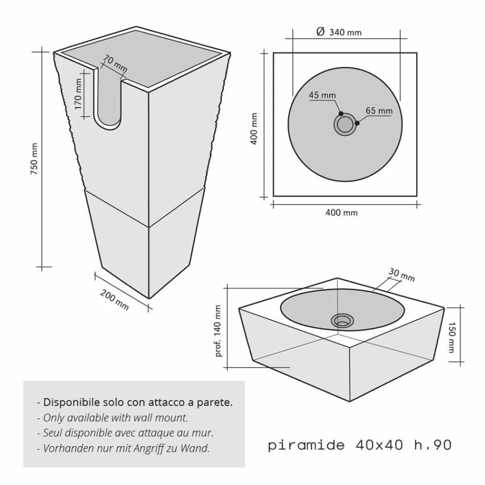 Umyvadlo Column pyramida kámen Natural Black Nias Viadurini