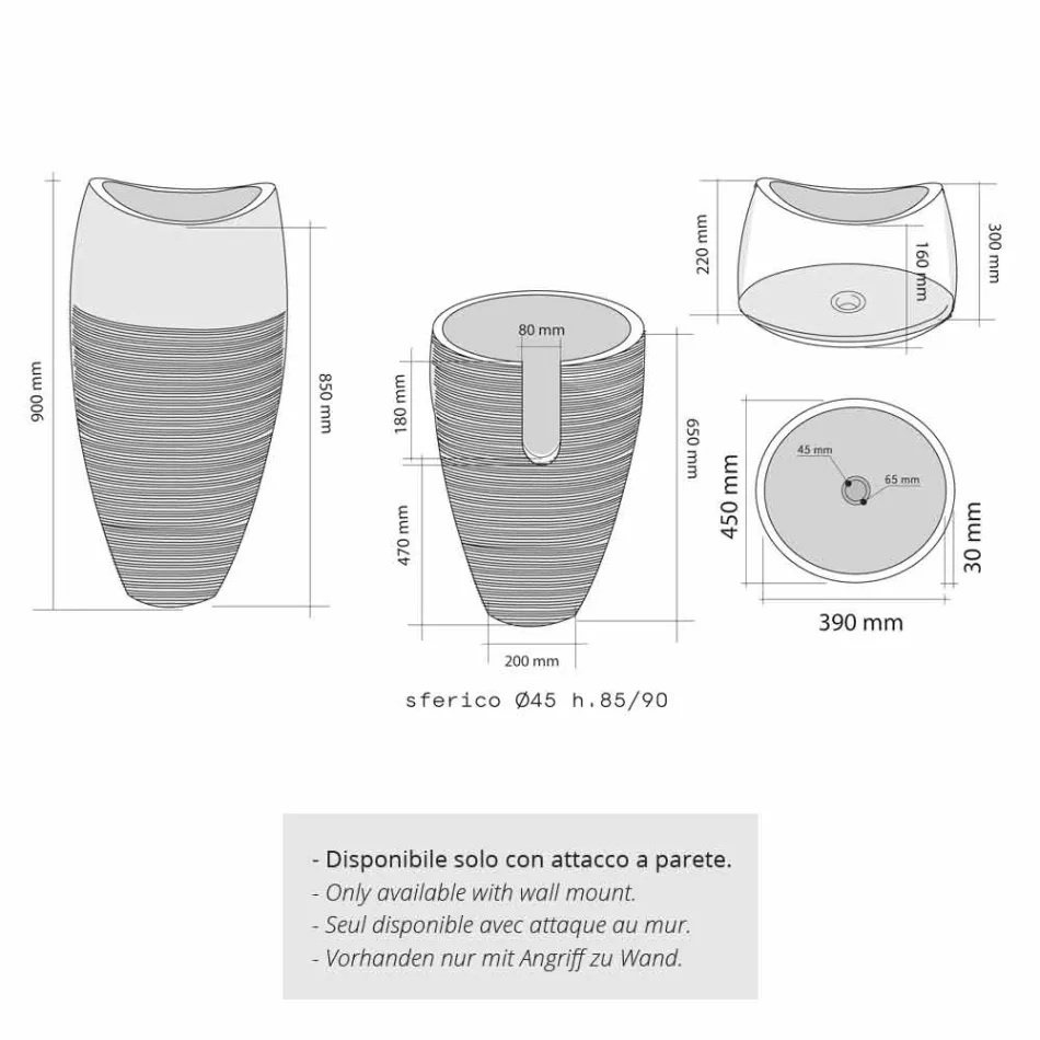 Umyvadlo Column Kulový kamene Natural Smoke Gili Viadurini