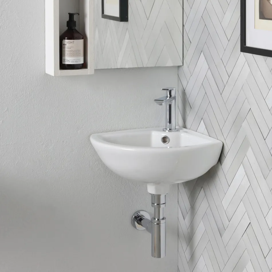 Rohový dřez z bílé keramiky s moderním a elegantním designem - Silica Viadurini