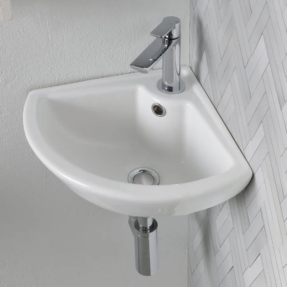 Rohový dřez z bílé keramiky s moderním a elegantním designem - Silica Viadurini