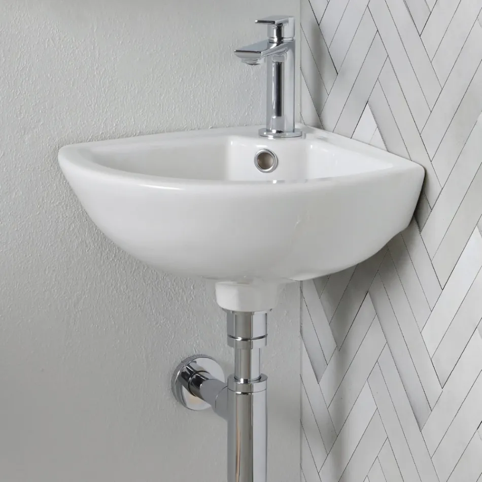 Rohový dřez z bílé keramiky s moderním a elegantním designem - Silica Viadurini