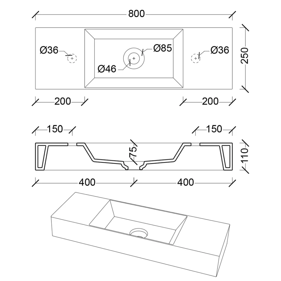 Koupelnové umyvadlo na desku nebo nástěnné umyvadlo z keramiky Made in Italy - Act Viadurini