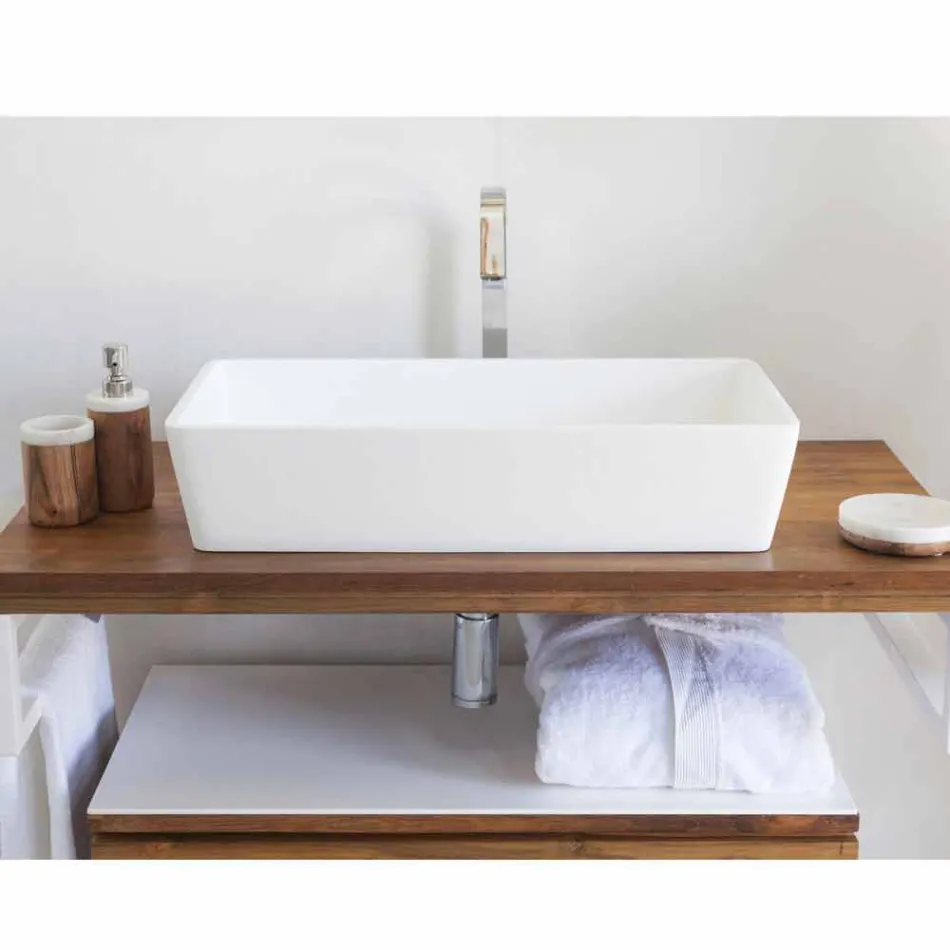 Obdélníkové umyvadlo na desku v bílé povrchové úpravě - Sider Viadurini