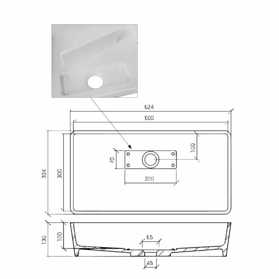 Obdélníkové umyvadlo na desku v bílé povrchové úpravě - Sider Viadurini