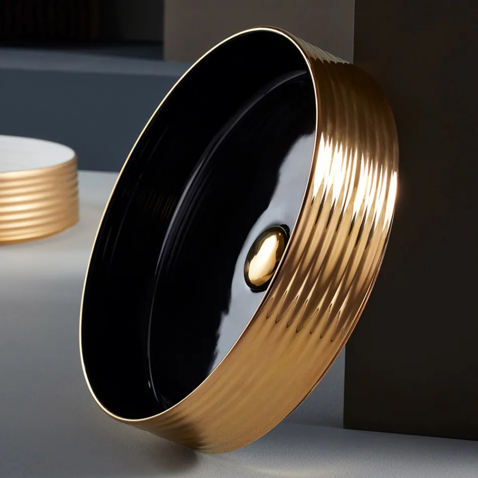 Koupelnové umyvadlo z ručně soustružené porcelánové kameniny Made in Italy - Šipky Viadurini