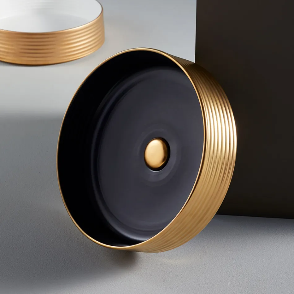 Koupelnové umyvadlo z ručně soustružené porcelánové kameniny Made in Italy - Šipky Viadurini