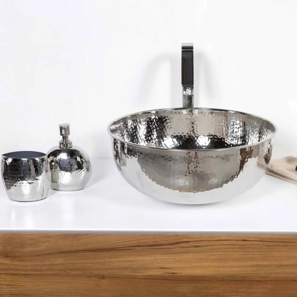 Kulaté umyvadlo na desku z chromované mosazi - diamant Viadurini