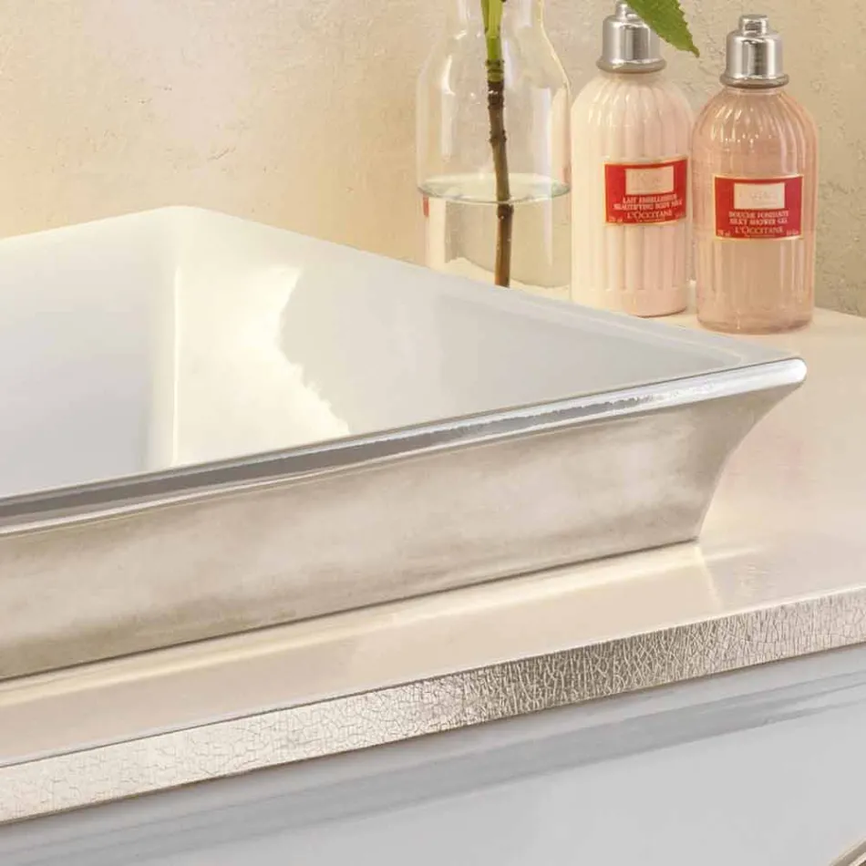 Semi-zapuštěné koupelnové umyvadlo v požární hlíně a platiny vyrobené v Itálii, Guido Viadurini