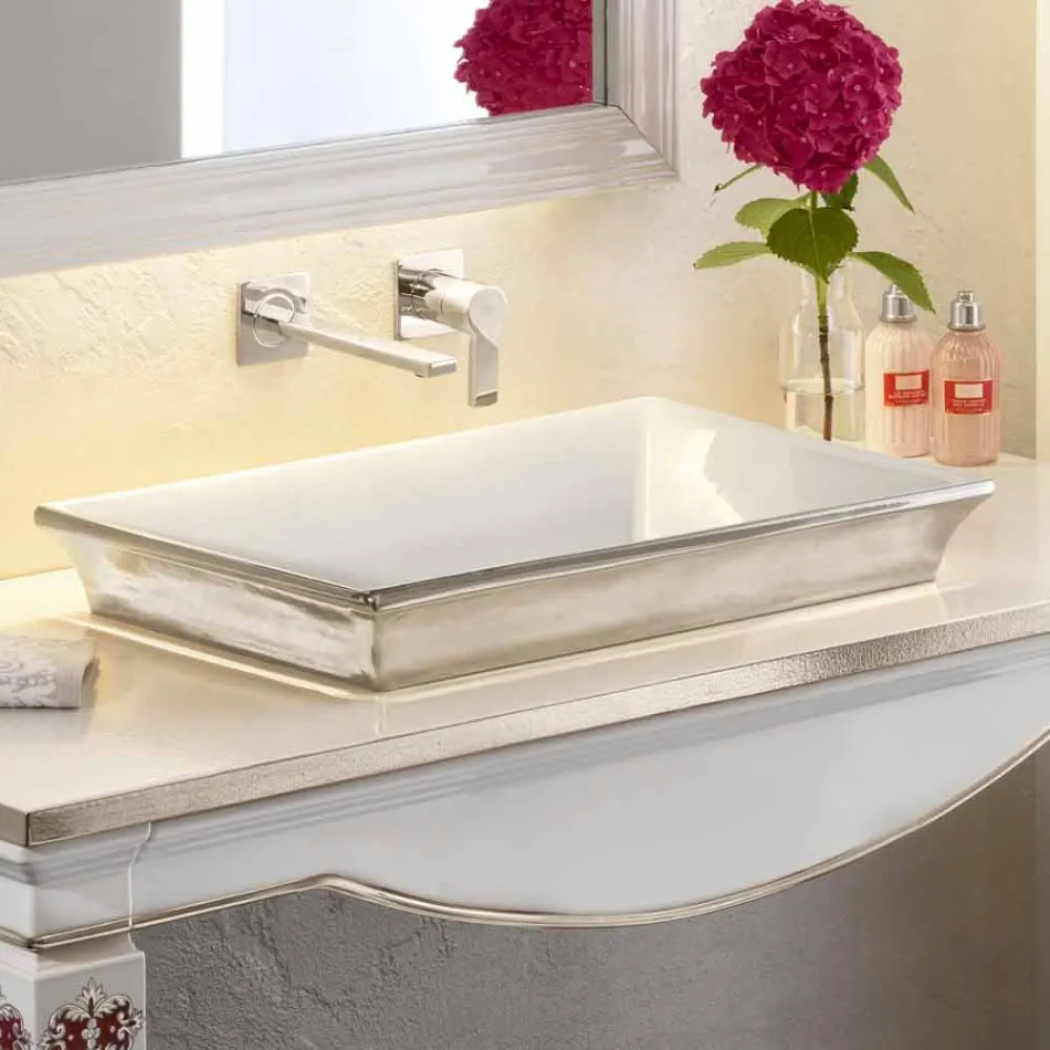 Semi-zapuštěné koupelnové umyvadlo v požární hlíně a platiny vyrobené v Itálii, Guido Viadurini