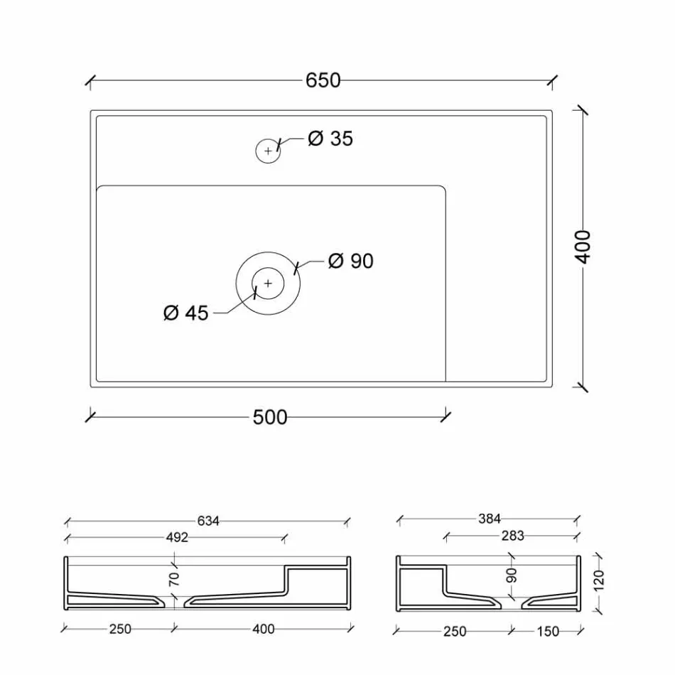 Umyvadlo keramické podpory moderní design made in Italy Sun 65x40 cm Viadurini