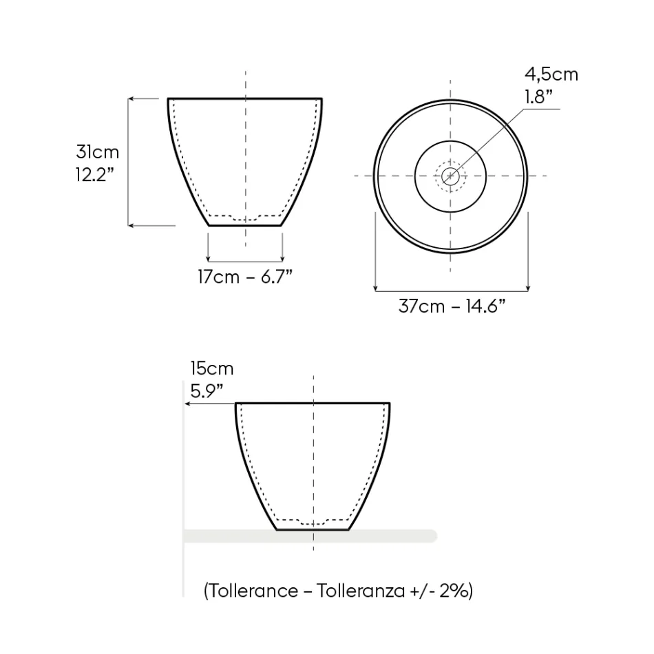 Kuželový dřez na pracovní desku z ručně soustruženého šamotového jílu - Orbite Viadurini