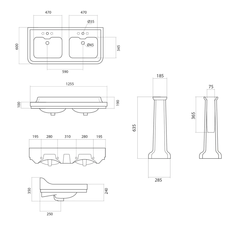 Sloupové umyvadlo v keramické dvojité umyvadle Made in Italy - Wollie Viadurini