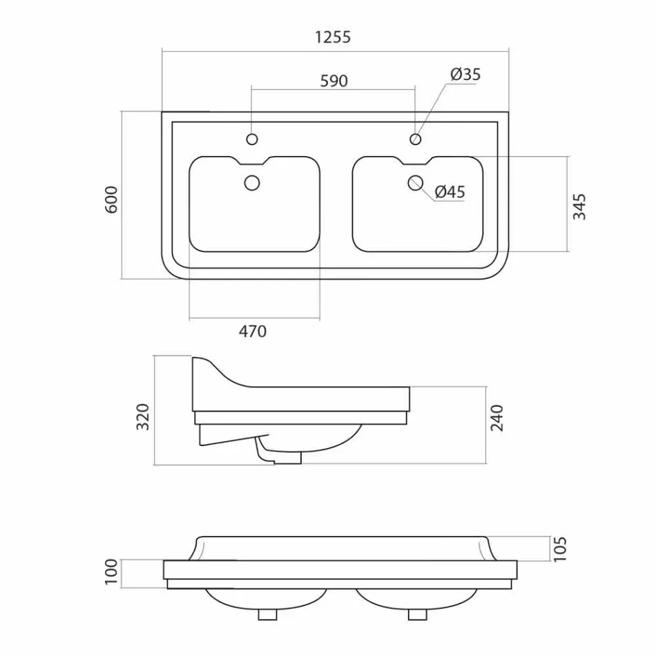 Klasické keramické umyvadlo s keramickým umyvadlem vyrobené v Itálii, Swami Viadurini