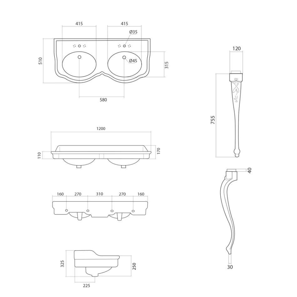 Klasické konzolové umyvadlo v bílé keramice vyrobené v Itálii - Magda Viadurini