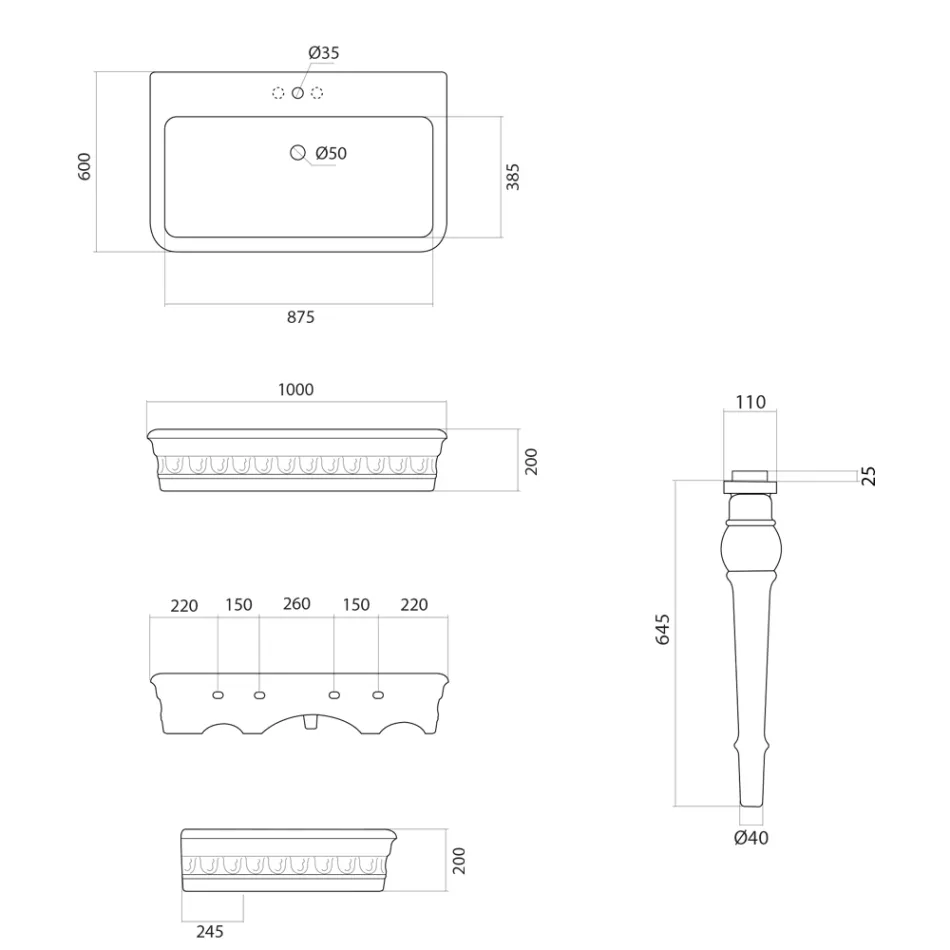 Konzolové umyvadlo v bílé keramice Made in Italy Klasický design - Areta Viadurini