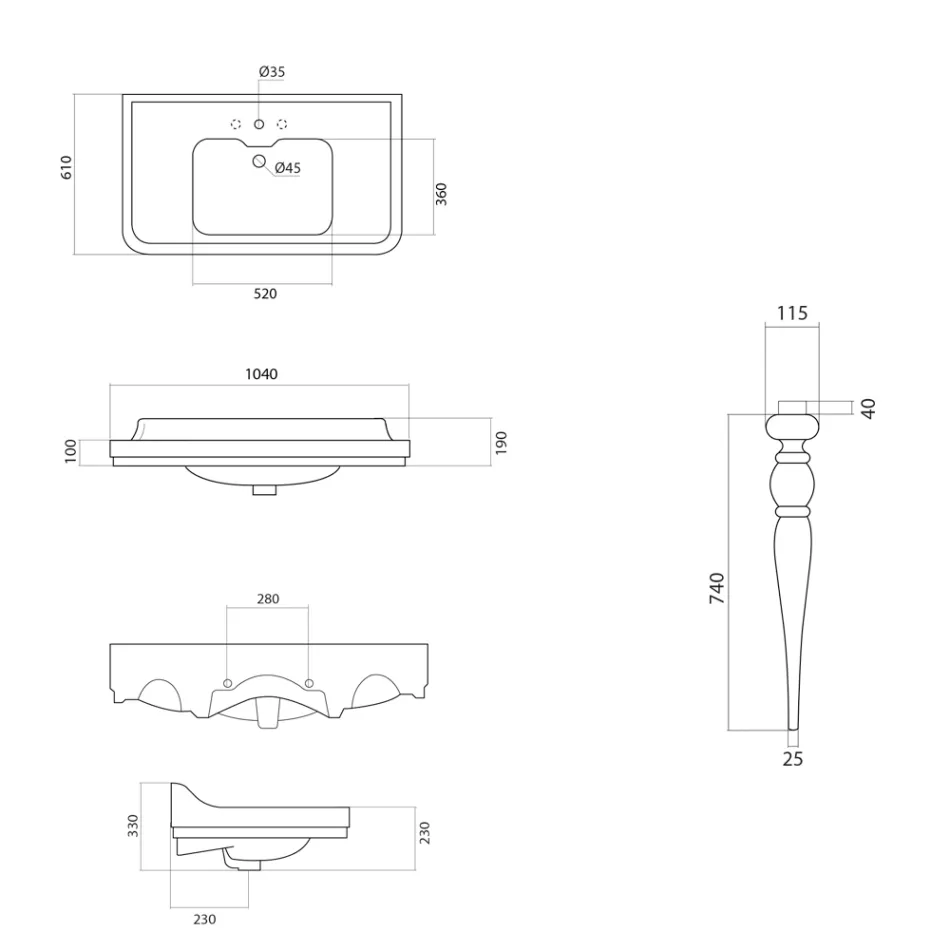 Konzolové umyvadlo v bílé keramice Made in Italy Classic Style - Wollie Viadurini
