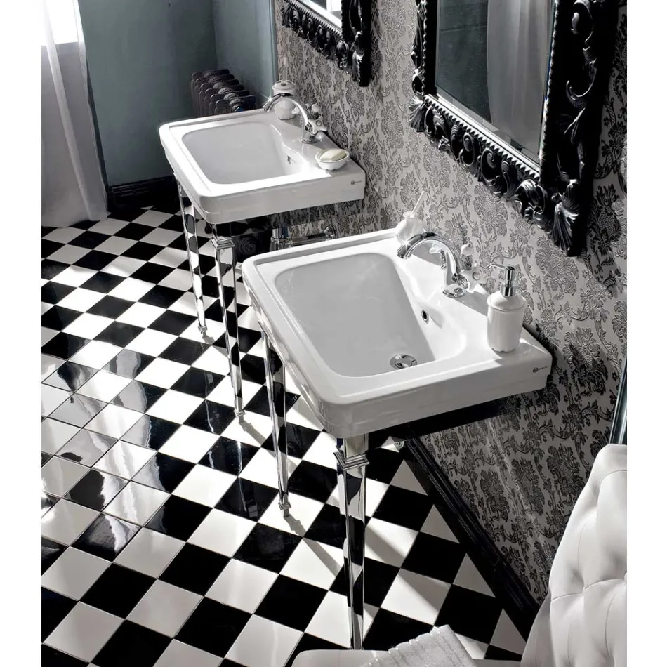 Umyvadlová konzole 65 cm v keramice s kovovými nohami, vintage styl - Marwa Viadurini