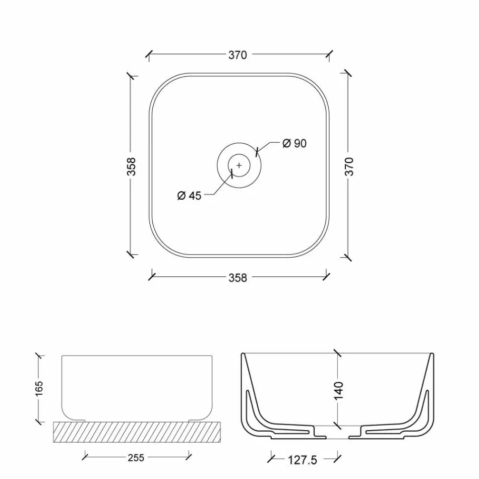 Umyvadlo z keramiky 37x37cm Itálie hvězda dělal, moderní design Viadurini