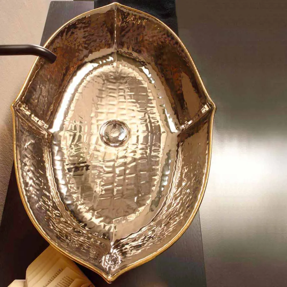 Pultová keramická a zlatá deska umyvadla vyrobená v Itálii Oscar design Viadurini