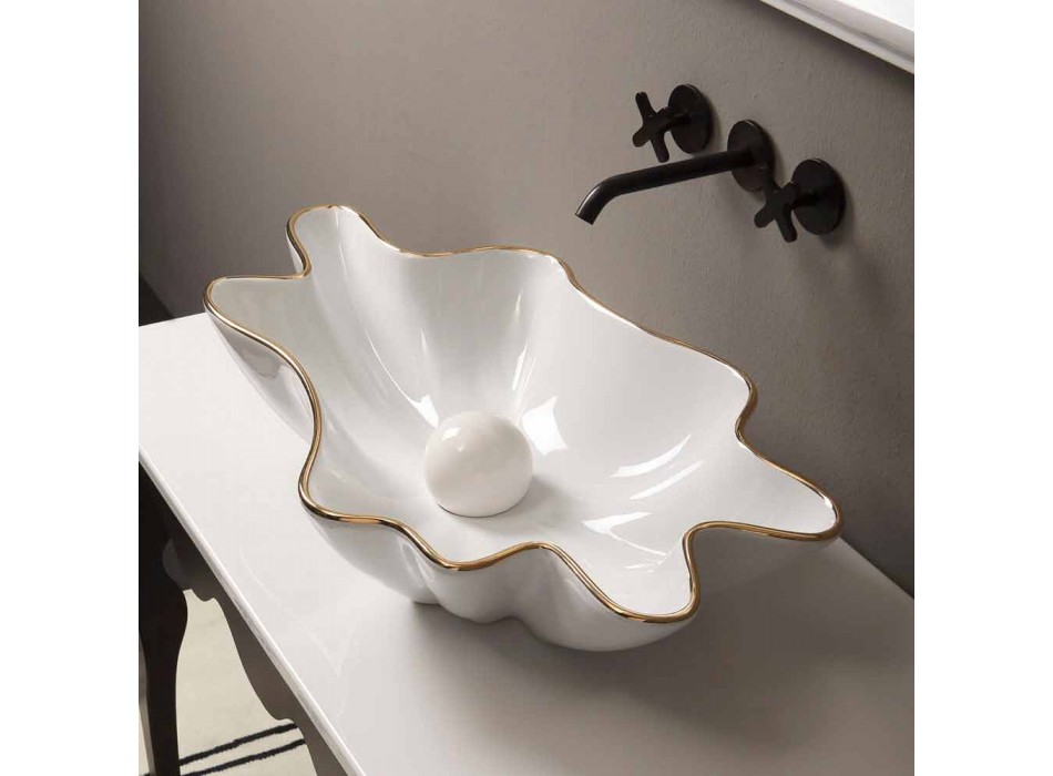 Deska designu keramické bílé zlaté umyvadlo vyrobené v Itálii Rayan Viadurini
