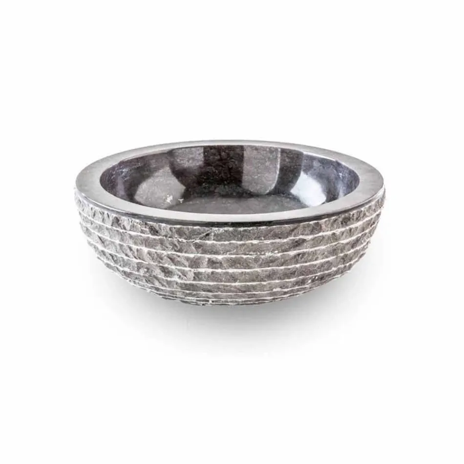 Umyvadlo na desku s kulatým designem v ručně opracovaném černém mramoru - prádlo Viadurini