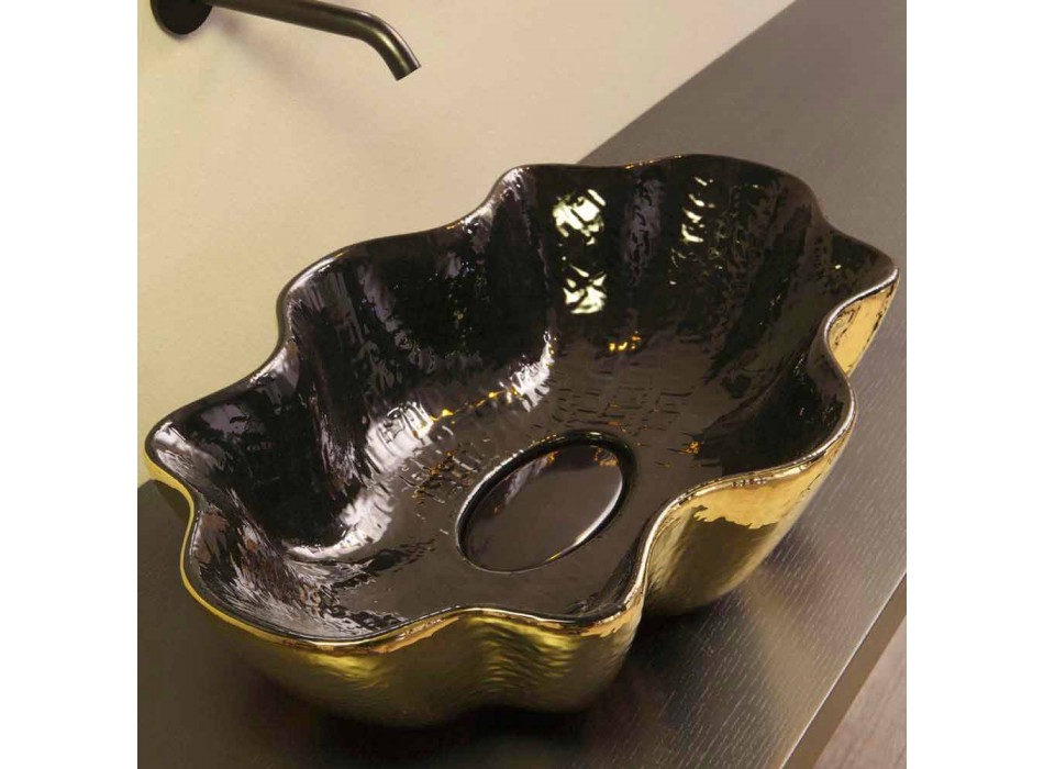 Umývadlo s čalouněním v černém a zlatém keramickém provedení vyrobené v Itálii Cubo Viadurini