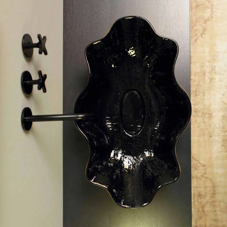 Umývadlo s čalouněním v černém a zlatém keramickém provedení vyrobené v Itálii Cubo Viadurini