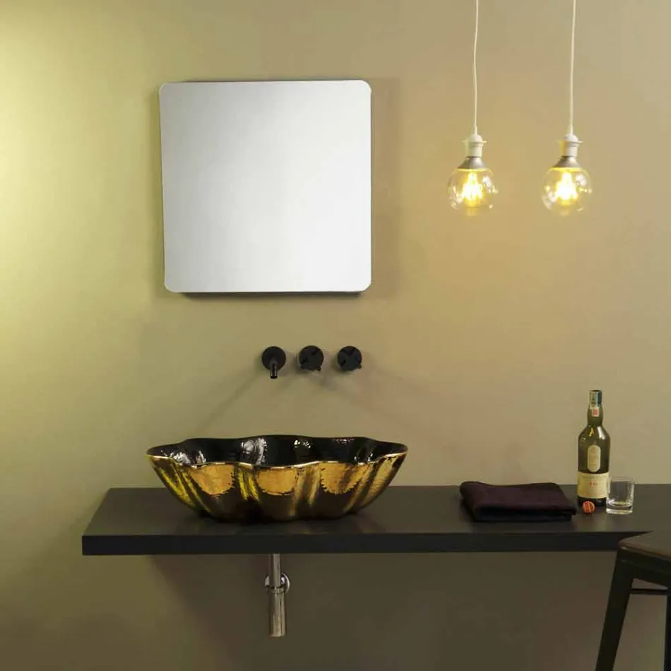 Umývadlo s čalouněním v černém a zlatém keramickém provedení vyrobené v Itálii Cubo Viadurini