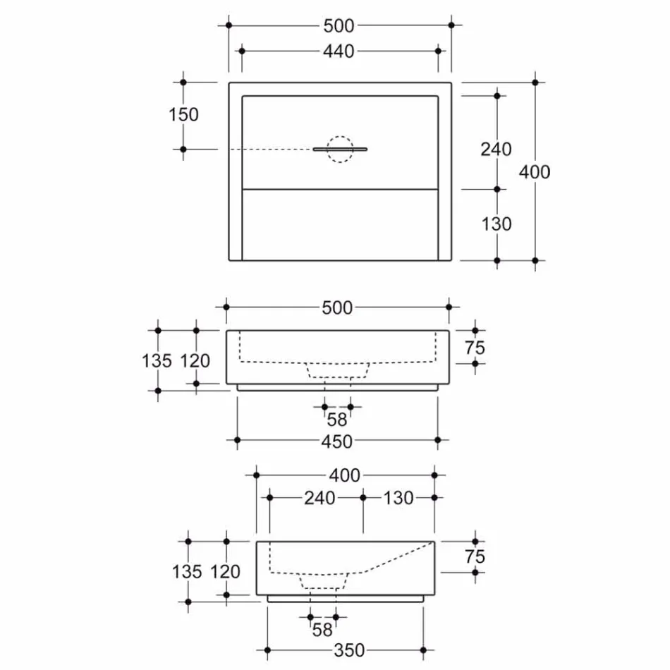 Návrh pravoúhlého keramického umyvadla vyrobeného v Itálii Dalia Viadurini