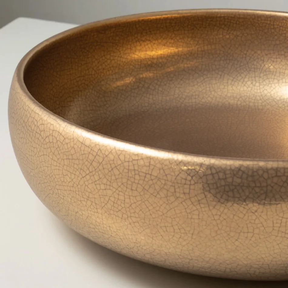 Ručně soustružený kovový dřez z hlíny raku na pracovní desku - Prisma Viadurini