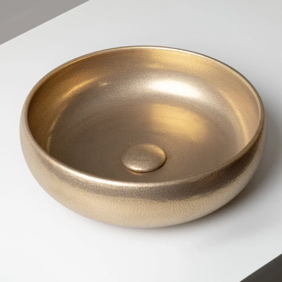 Ručně soustružený kovový dřez z hlíny raku na pracovní desku - Prisma Viadurini