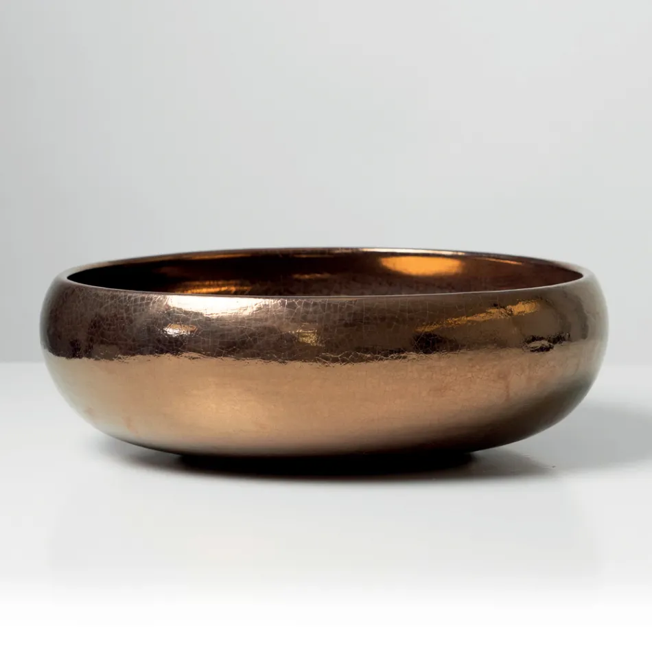 Ručně soustružený kovový dřez z hlíny raku na pracovní desku - Prisma Viadurini