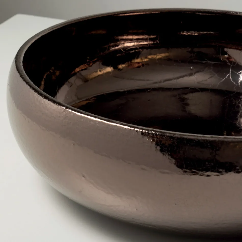 Ručně soustružený kovový dřez z hlíny raku na pracovní desku - Prisma Viadurini