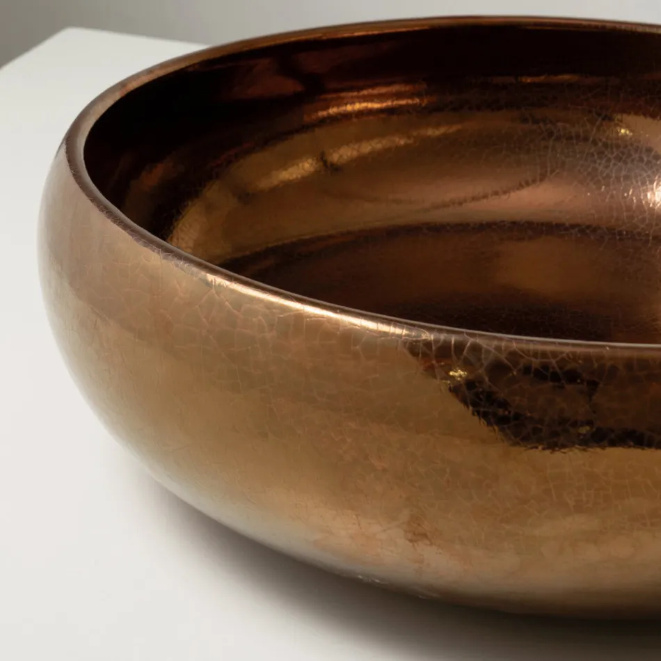 Ručně soustružený kovový dřez z hlíny raku na pracovní desku - Prisma Viadurini