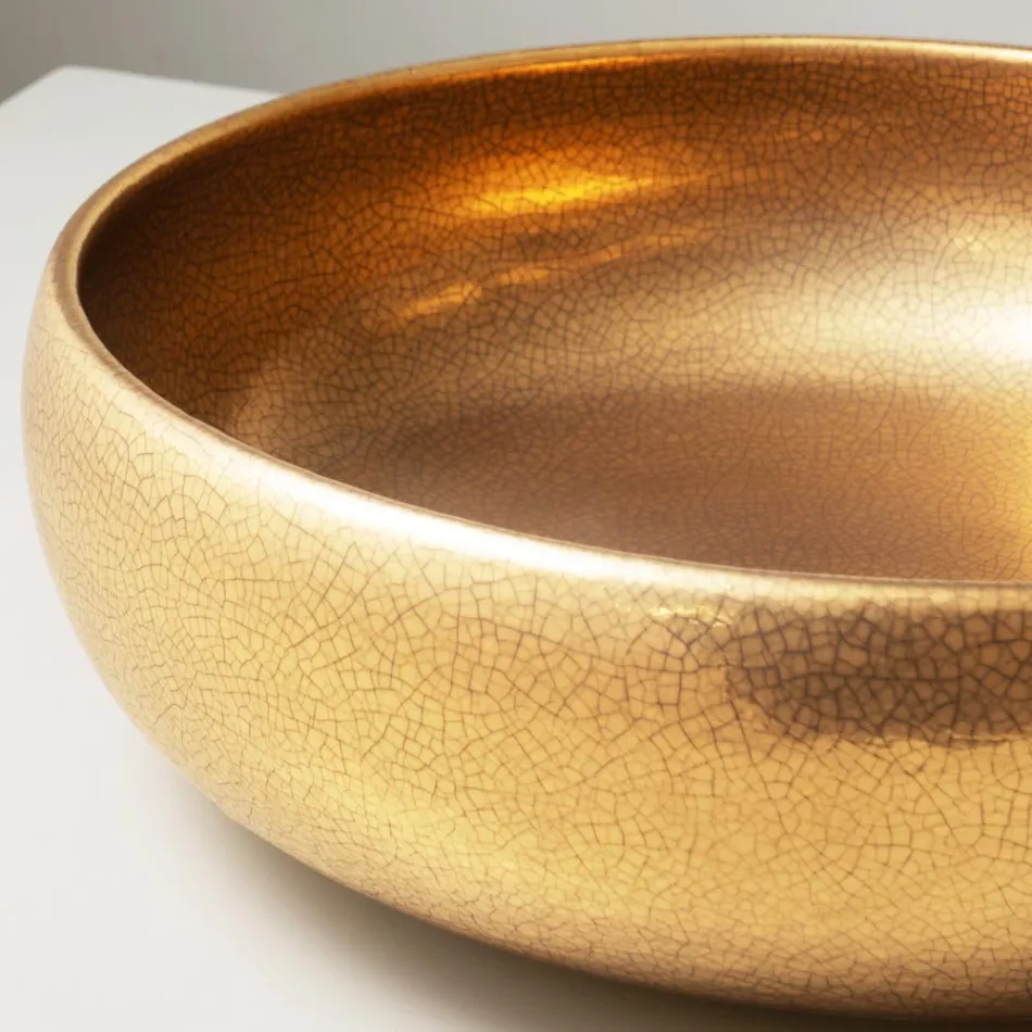 Ručně soustružený kovový dřez z hlíny raku na pracovní desku - Prisma Viadurini