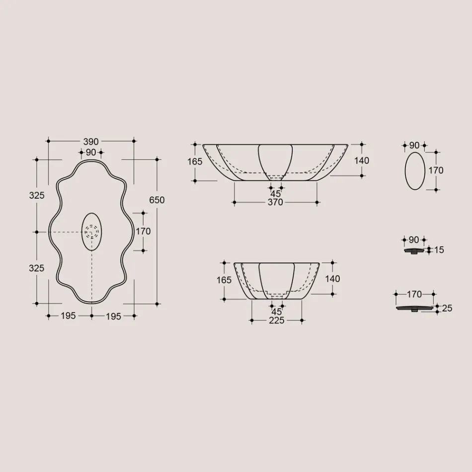 Umyvadlo na desku v barevné keramice různé povrchové úpravy L 65 cm - Cube Viadurini